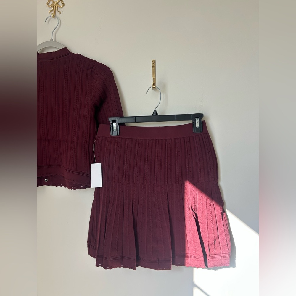 Burgundy Knit Long sleeve top and pleated Skirt Set - Picture 7 of 9